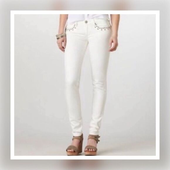 American Eagle Outfitters Winter White Stud Pocket Skinny Jeans Sz 4 - Picture 1 of 13
